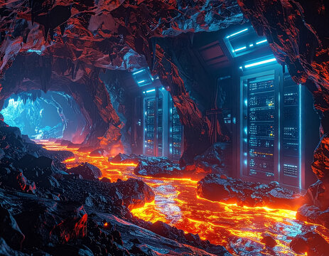 ai powered data infrastructure within a volcanic cave system