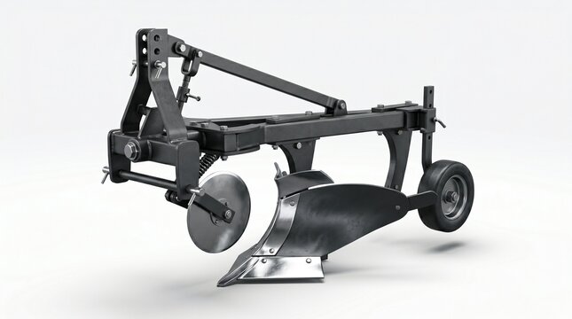 Moldboard plow isolated on a white background with realistic details and studio lighting. Ideal for soil preparation and agricultural cultivation concepts.