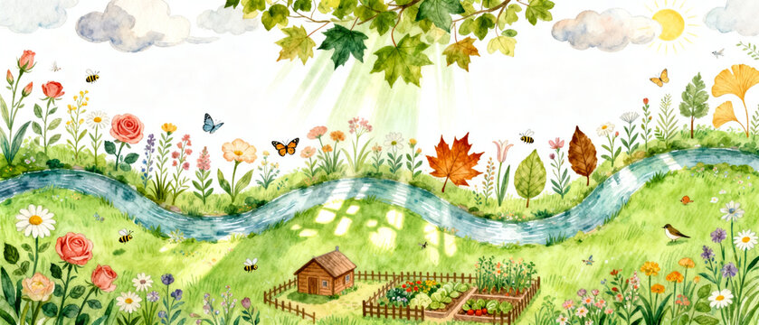 Whimsical Botanical Garden Watercolor Art