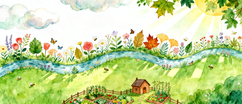 Whimsical Botanical Garden Watercolor Art