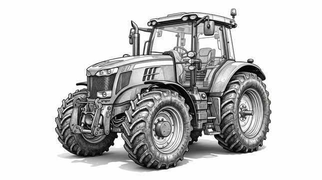 Modern farm tractor isolated on a white background with realistic details and studio lighting. Perfect for agriculture, mechanized farming, and cultivation concepts.