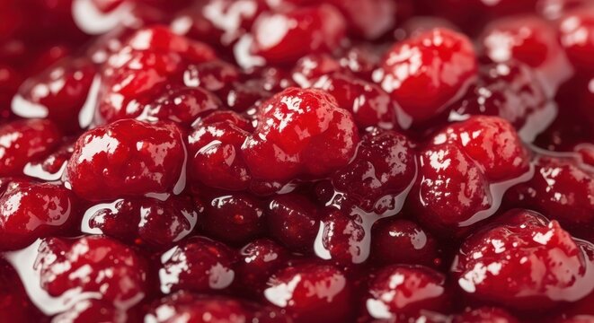 Closeup of fresh red cranberry sauce or jam texture