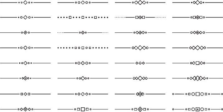 large collection of geometric dividers and abstract line separators set of decorative vintage borders with various shapes on transparent background for text ornamentation and page decoration.