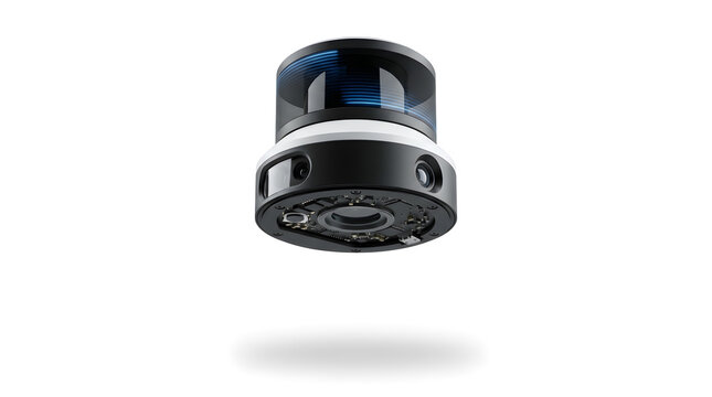 Modern 3D LiDAR Sensor and Multi Camera Module Isolated on White Background