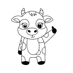 Obraz premium Black white animal pose. A cute baby cow with different pose and activity cartoon design. Coloring book for presschool