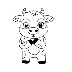 Obraz premium Black white animal pose. A cute baby cow with different pose and activity cartoon design. Coloring book for presschool