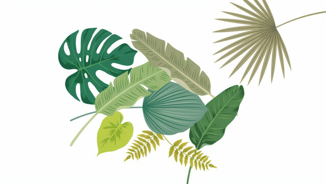 Set of colorful tropical leaves in pixel art style Vector