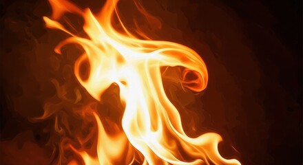 Fototapeta premium Vibrant orange and yellow flames dance against a dark background