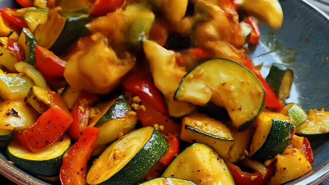 Saut?ed zucchini and peppers in a bowl
