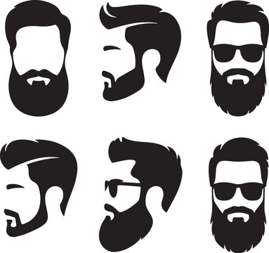 Six stylish bearded man vector icons