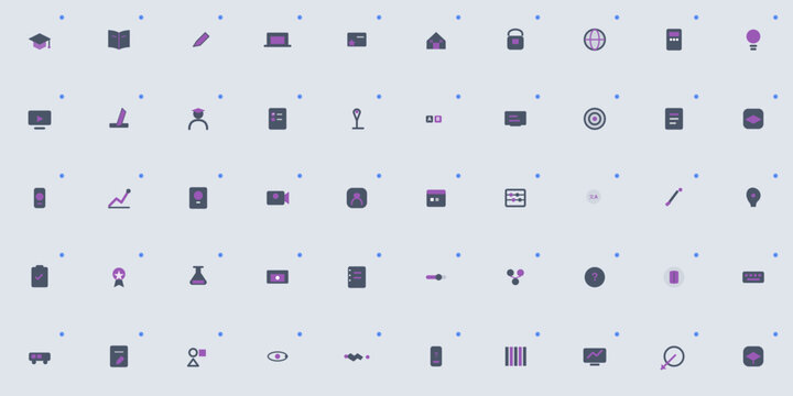 50 icons education elearning mega set, neumorphism vector