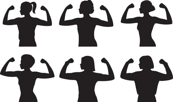 Silhouette woman showing arm strength poses