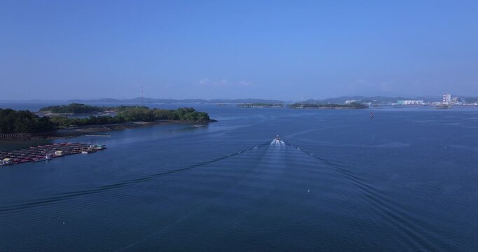 Aerial View of Wonsan Anmyeon Bridge over the Blue West Sea