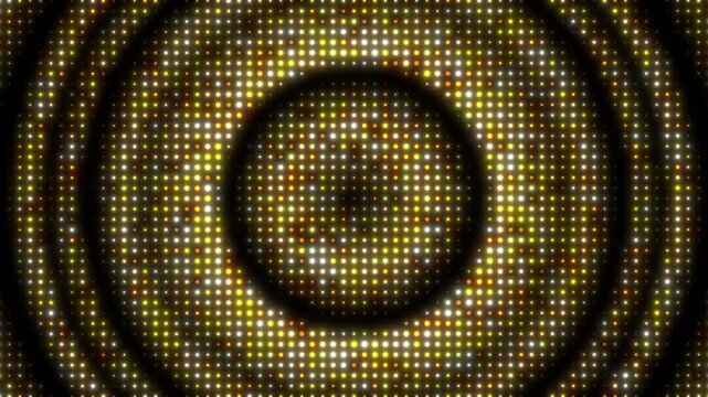 Golden ledger led panel background with shimmering light circles expanding for night club stage and fashion shows 4k video
