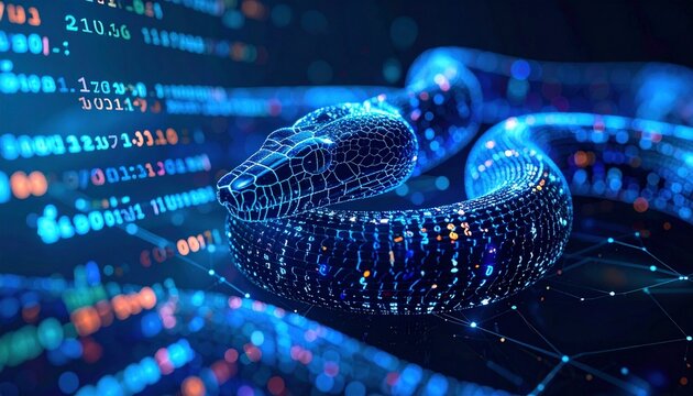Digital Snake Coiled on Code Background