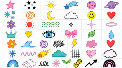 Collection Of Colorful Hand-drawn Celestial And Natural Elements © JANNAT