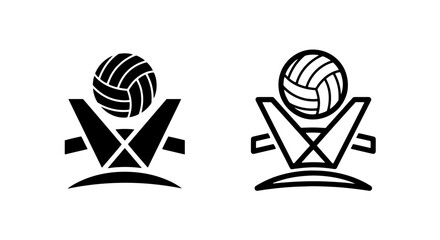 Abstract volleyball ball hitting net icons for sports with volleyball, athletics © MdDelowar