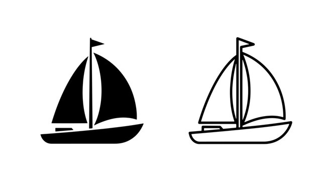 Sailboat maritime icon set with solid and outline variations sailboat nautical
