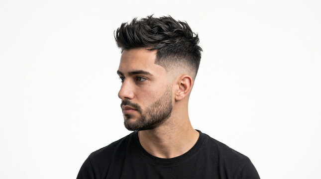 Young man stylish haircut beard.