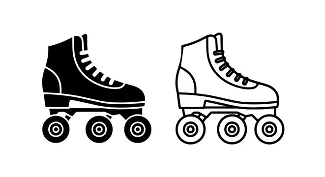 Quad roller skate icon set with recreation exercise silhouette activity