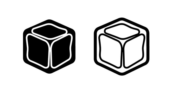 Abstract ice cube graphic element in solid and outline representation