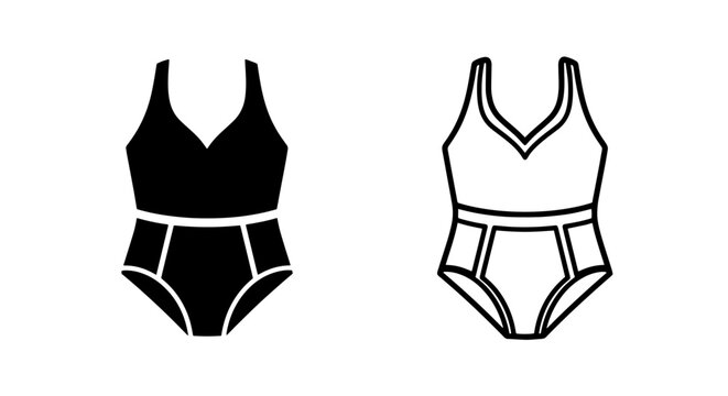 Woman's one piece swimsuit icon set with swimsuit swimwear clothing monokini
