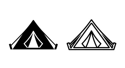 Camping tent outdoor adventure icon set with adventure vacation recreation © MdDelowar