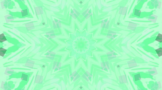 Refreshing mint green kaleidoscope mandala featuring layered geometric shapes and floral symmetry.