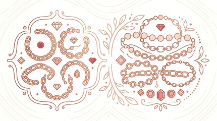 Naklejka premium Ornate jewelry collection with rose gold chains and gemstones