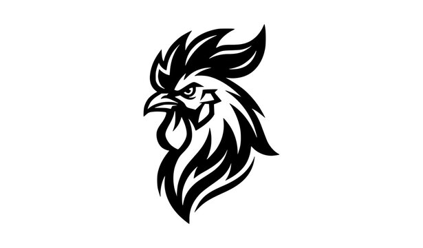 Stylized Rooster Head Side View Black Silhouette Vector Icon for Agricultural Brand Identity Design
