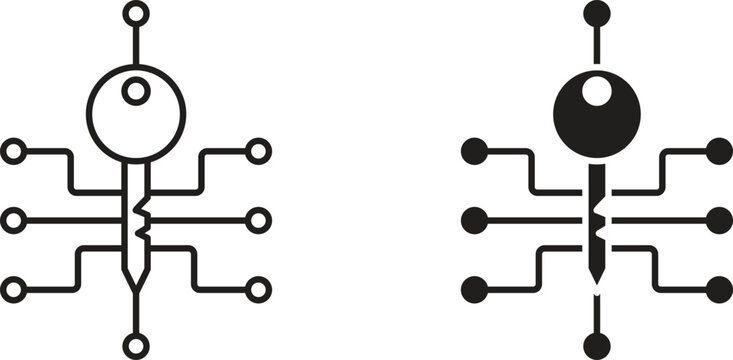 Digital key icon for web. Thin outline icons pack. Vector illustration