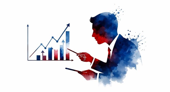 Businessman Analyzing Growth Chart Data - Business Success Watercolor Concept