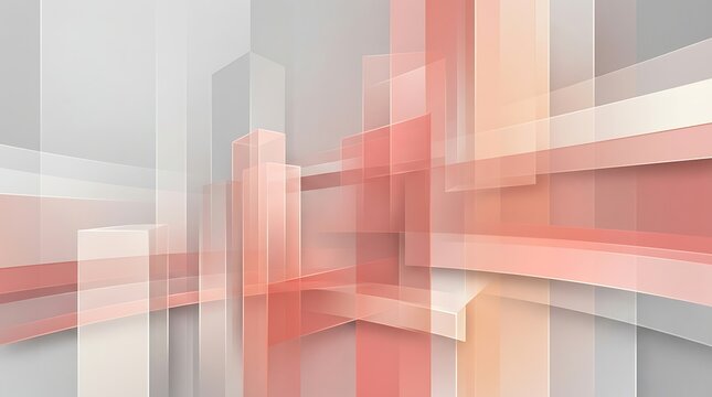 Minimalist 3d composition with translucent coral and white rectangles