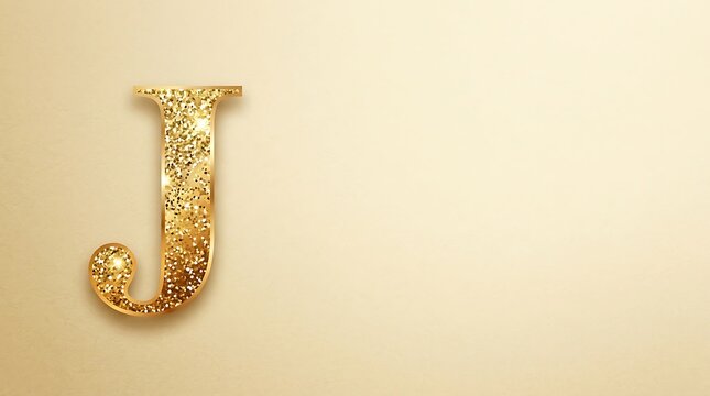 Sparkling gold glitter letter j on elegant background with copy space