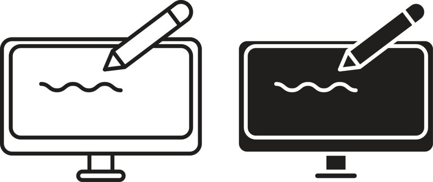 Electronic signature icon for web. Thin outline icons pack. Vector illustration