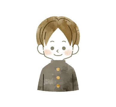 笑顔の男子学生-水彩