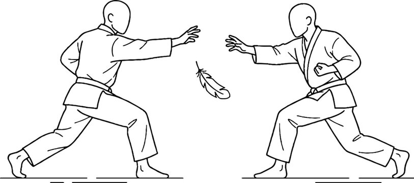 Two martial artists practicing with nunchaku weapons.