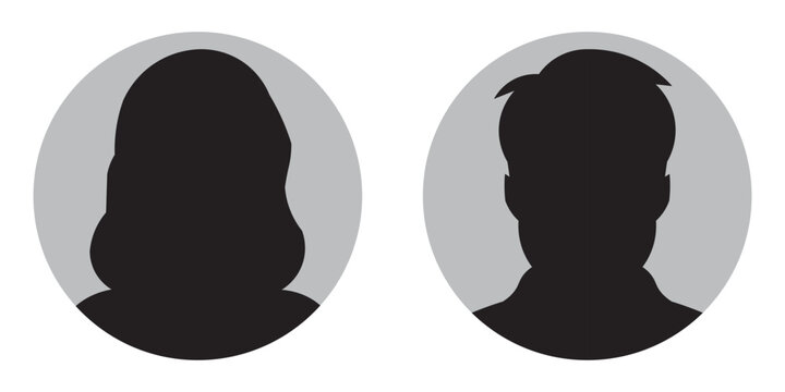 A vector illustration depicting male and female face silhouettes or icons, serving as avatars or profiles for unknown or anonymous individuals. The illustration portrays a man and a woman portrait.