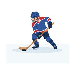 Obraz premium Professional Ice Hockey Player Dribbling Puck on Winter Rink Illustration