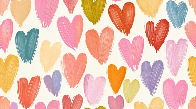 Pastel Brushstroke Hearts on Neutral Background Sea