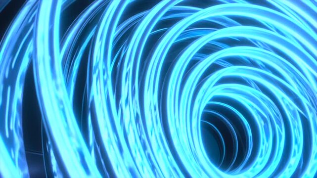 Glowing blue light tunnel spiraling inward in dynamic close perspective view, luminous curved lines forming vortex motion, smooth depth and flow, futuristic energy concept for data transfer