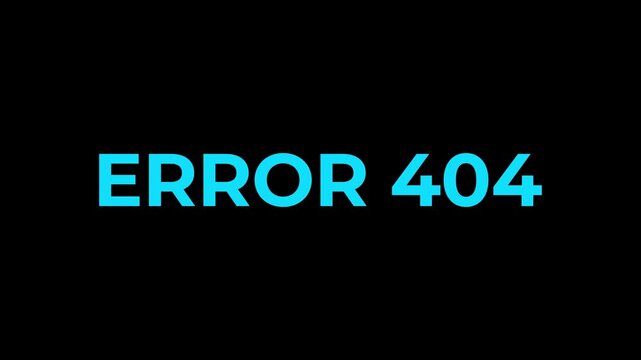 Error 404 page not found text animation on black background, for web development, and digital connectivity concepts
