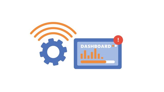 Animated Gear Icon Connecting to Digital Analytics Dashboard