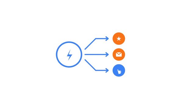 Power Lightning Icon Distributing Energy to Communication Symbols