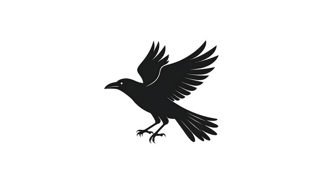 A black silhouette of a bird in mid-flight with wings spread and one leg extended