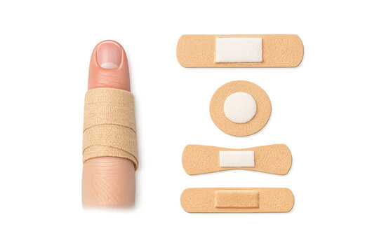 Wrapped finger with fabric bandage and adhesive bandages