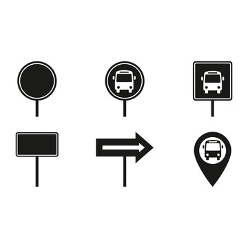Bus stop traffic sign road pointer pin editable vector solid illustration