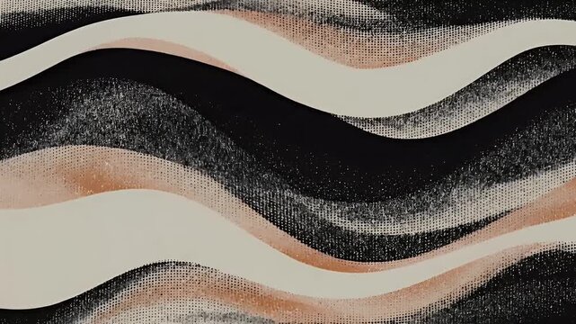 Abstract wavy lines of black, cream, and tan with a dot pattern texture