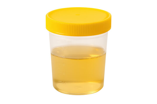 Plastic specimen container with yellow screw cap