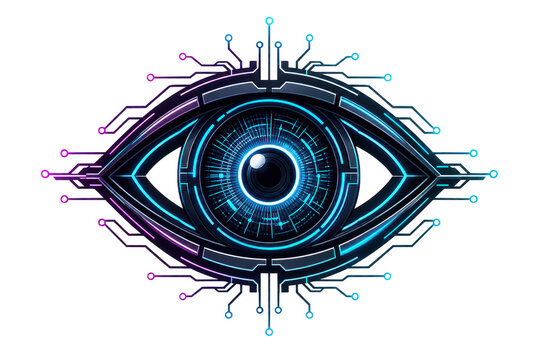 Futuristic digital eye with neon circuitry